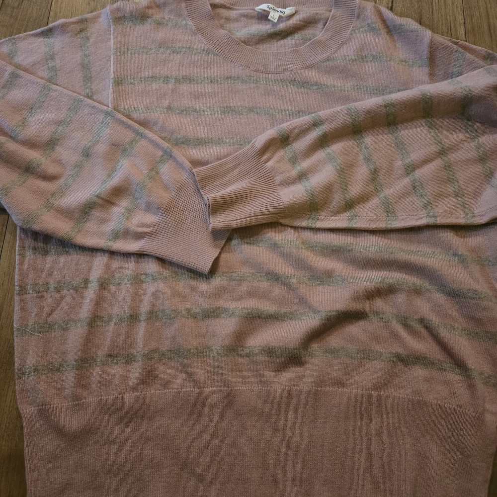 Splendid Women's Dusty Pink & Gray Stripe Crewneck Sweater